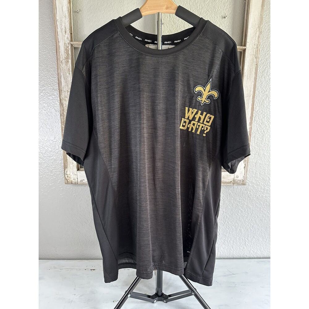 AND1 New Orleans Saints Short Sleeve Black T-Shirt with‎ “Who Dat?” 2XL
